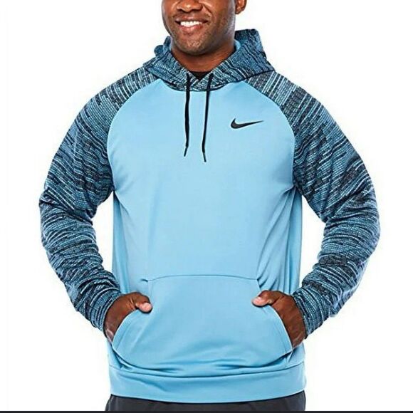 Nike Dri-Fit Hoodie Mens 4XL Blue Swoosh Logo Sweatshirt Athleisure Performance - Picture 1 of 9
